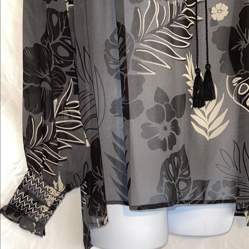 CAbi Aloha Black Long Sleeve Sheer Ruffled Blouse - Picture 5 of 16